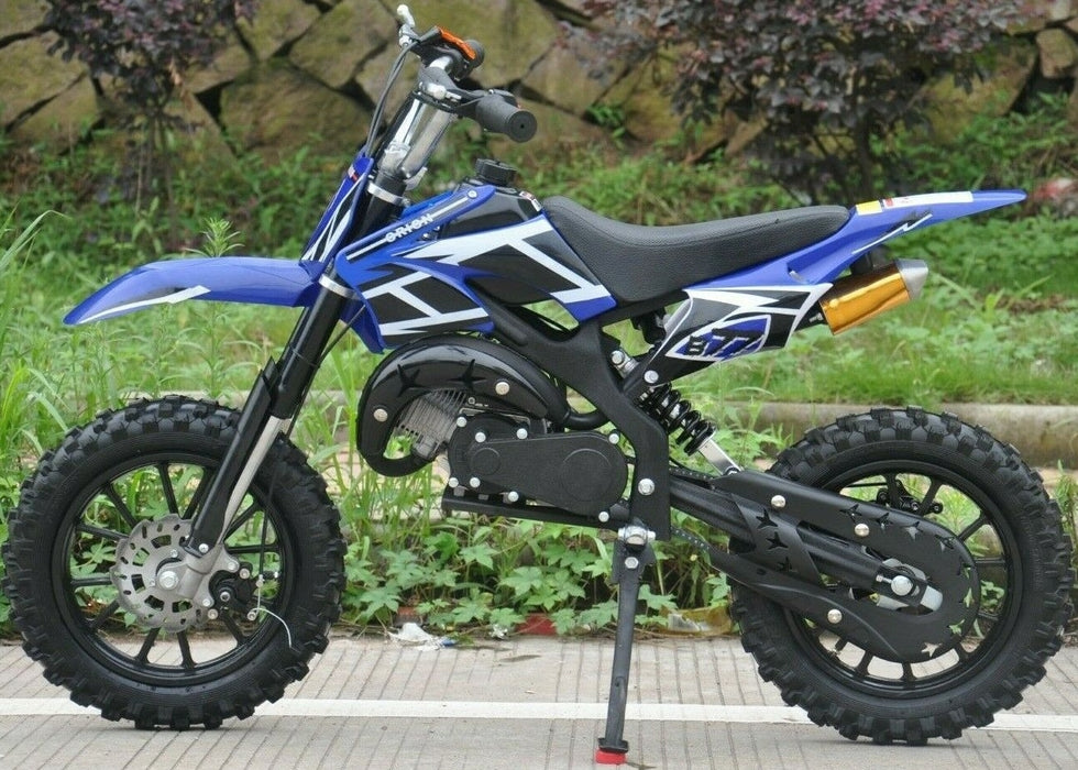 KXD01 Blue Mini Moto 50cc Left Side View Black Wheels